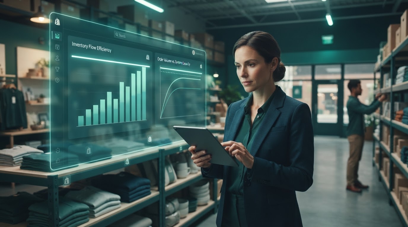 Team reviewing evaluate the informational - e-commerce software providers company shopify on retail inventory management documentation on a shared screen